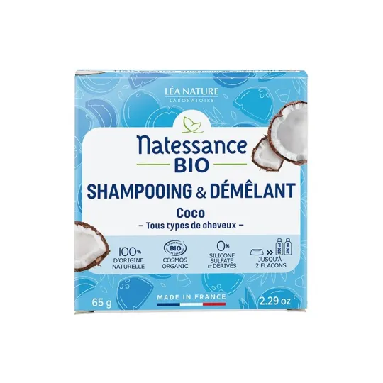 Natessance Bio Shampooing & Démêlant Solide Coco Bio Vegan 65g Natessance Bio Shampooing & Démêlant Solide Coco Bio Vegan 65g