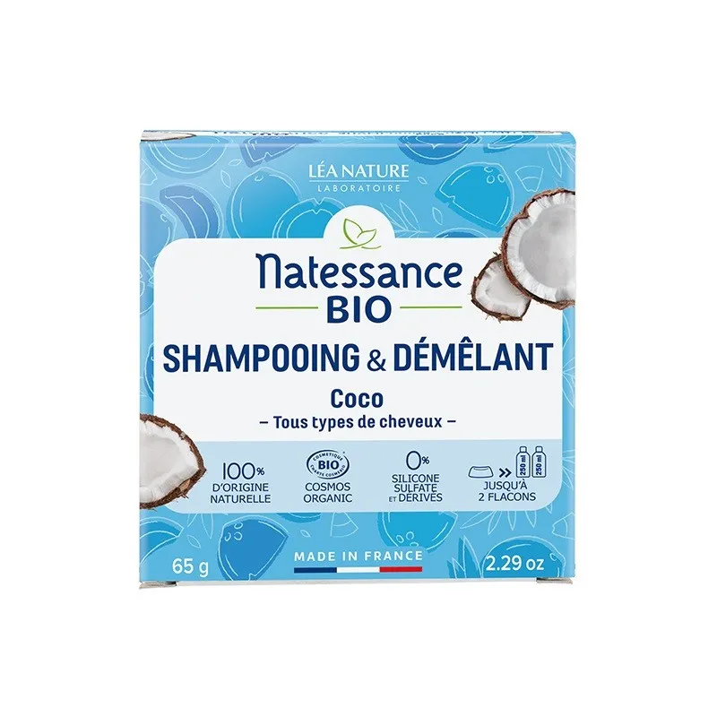 Natessance Bio Shampooing & Démêlant Solide Coco Bio Vegan 65g Natessance Bio Shampooing & Démêlant Solide Coco Bio Vegan 65g
